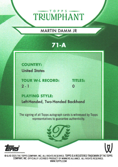 2025 Topps Triumphant Tennis Autograph /99 Martin Damm Jr. #71-A