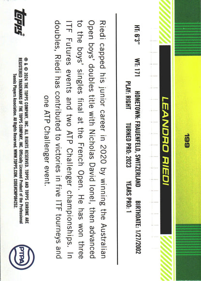 2024 Topps Chrome Tennis Lime Green /199 Leandro Riedi #199