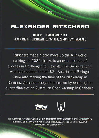 2025 Topps Chrome Tennis Blue /150 Alexander Ritschard RC #135