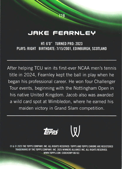 2025 Topps Chrome Tennis Green /99 Jake Fearnley RC #119