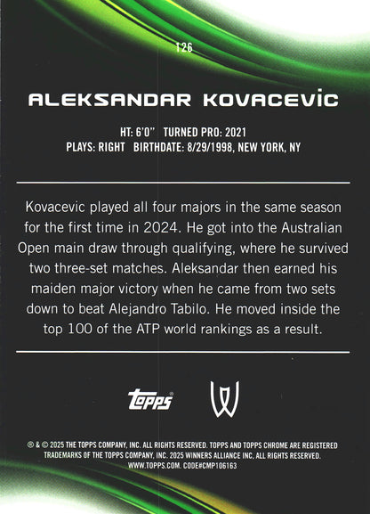 2025 Topps Chrome Tennis Green /99 Aleksandar Kovacevic #126