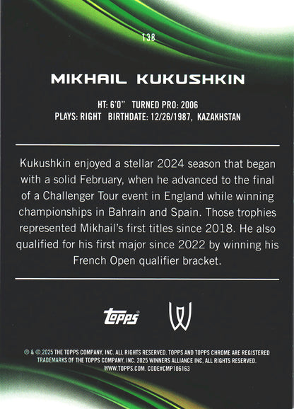 2025 Topps Chrome Tennis Pink Geometric /65 Mikhail Kukushkin RC #138