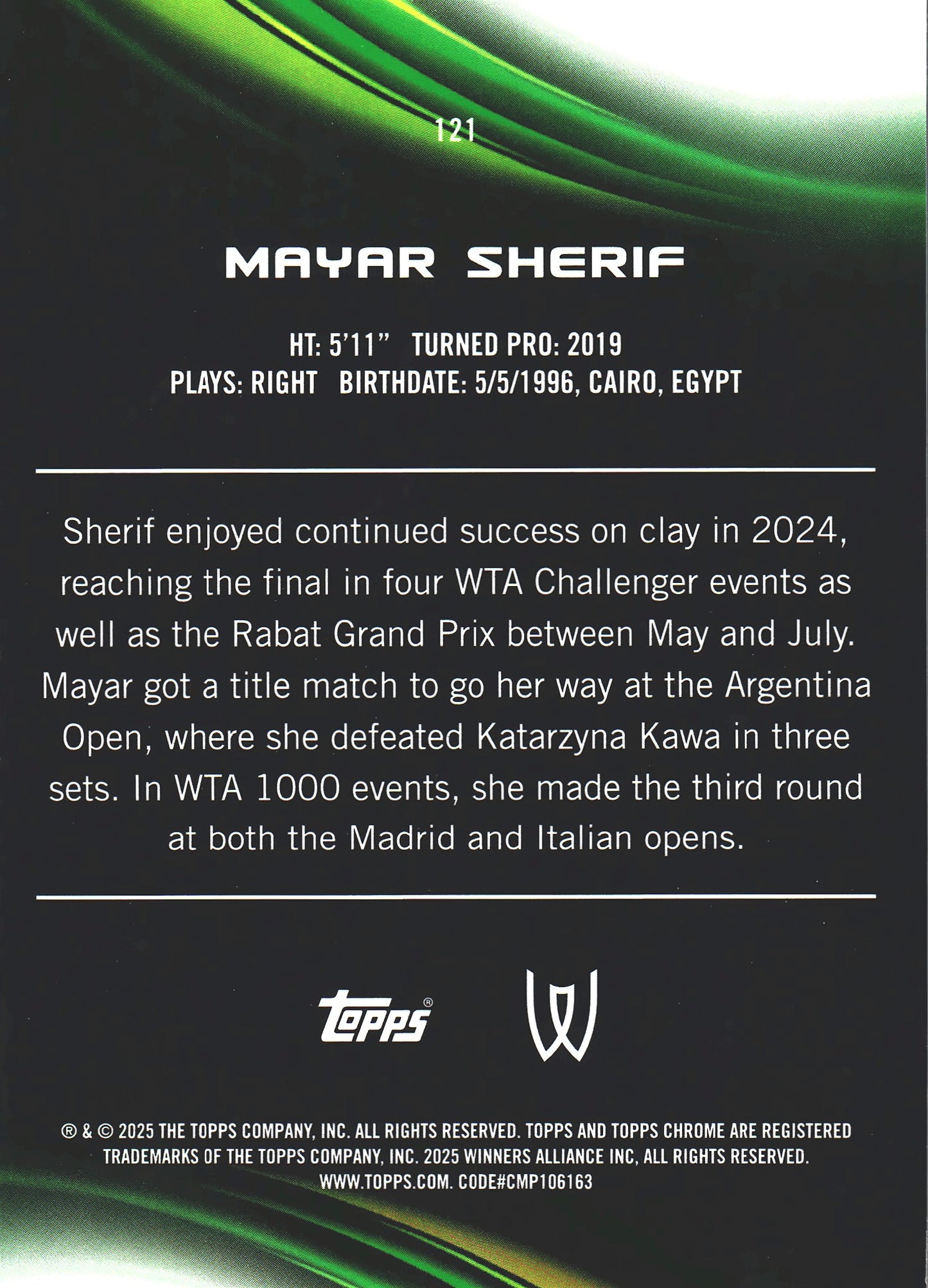 2025 Topps Chrome Tennis Gold /50 Mayar Sherif #121