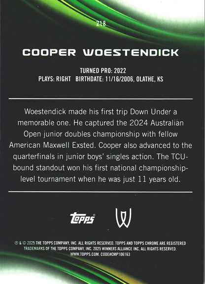 2025 Topps Chrome Tennis Orange /25 Cooper Woestendick RC #218