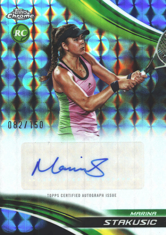 2025 Topps Chrome Tennis Blue Geometric /150 Autograph Marina Stakusic #CA-MSC