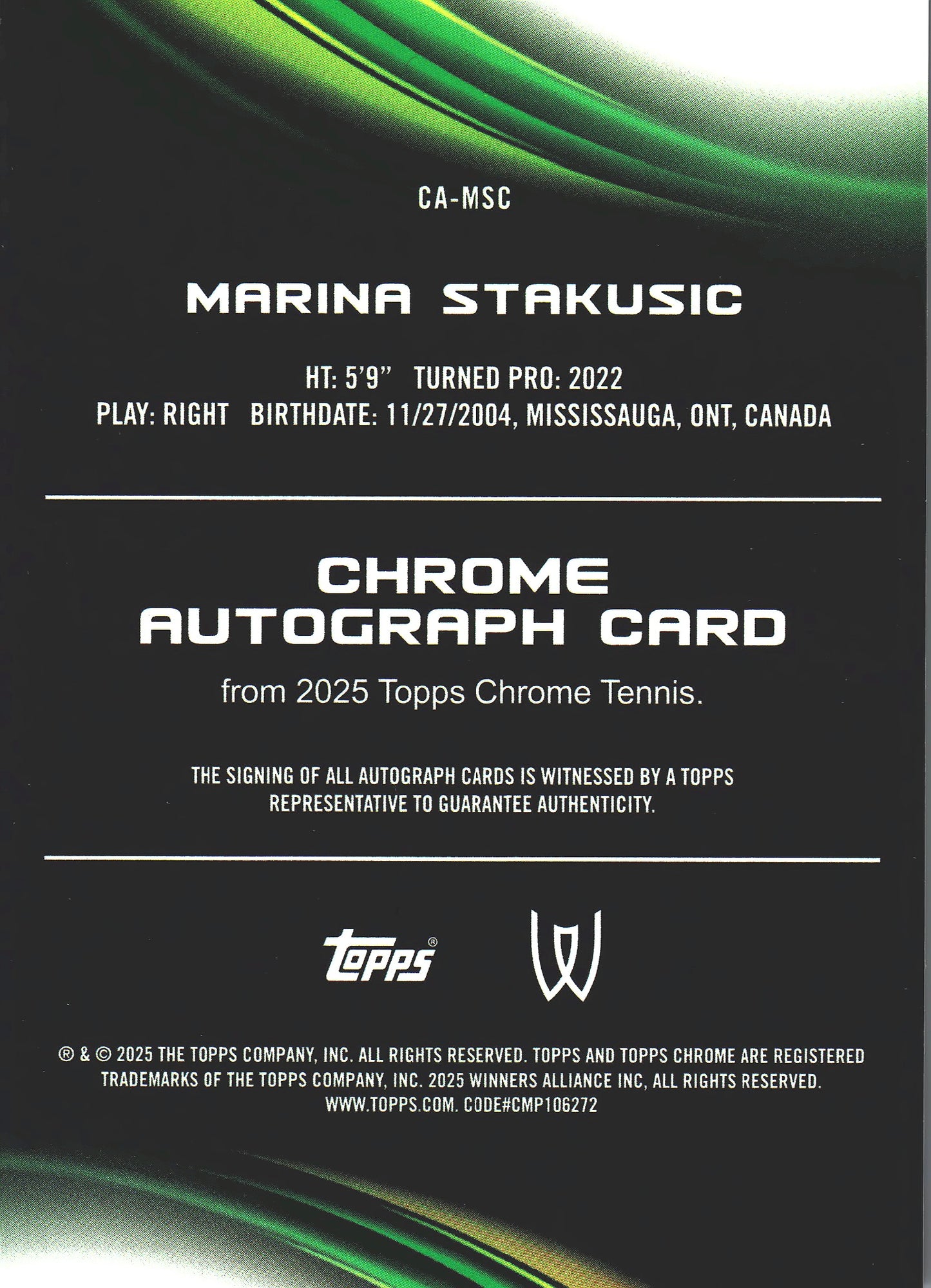 2025 Topps Chrome Tennis Blue Geometric /150 Autograph Marina Stakusic #CA-MSC