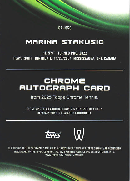 2025 Topps Chrome Tennis Blue Geometric /150 Autograph Marina Stakusic #CA-MSC