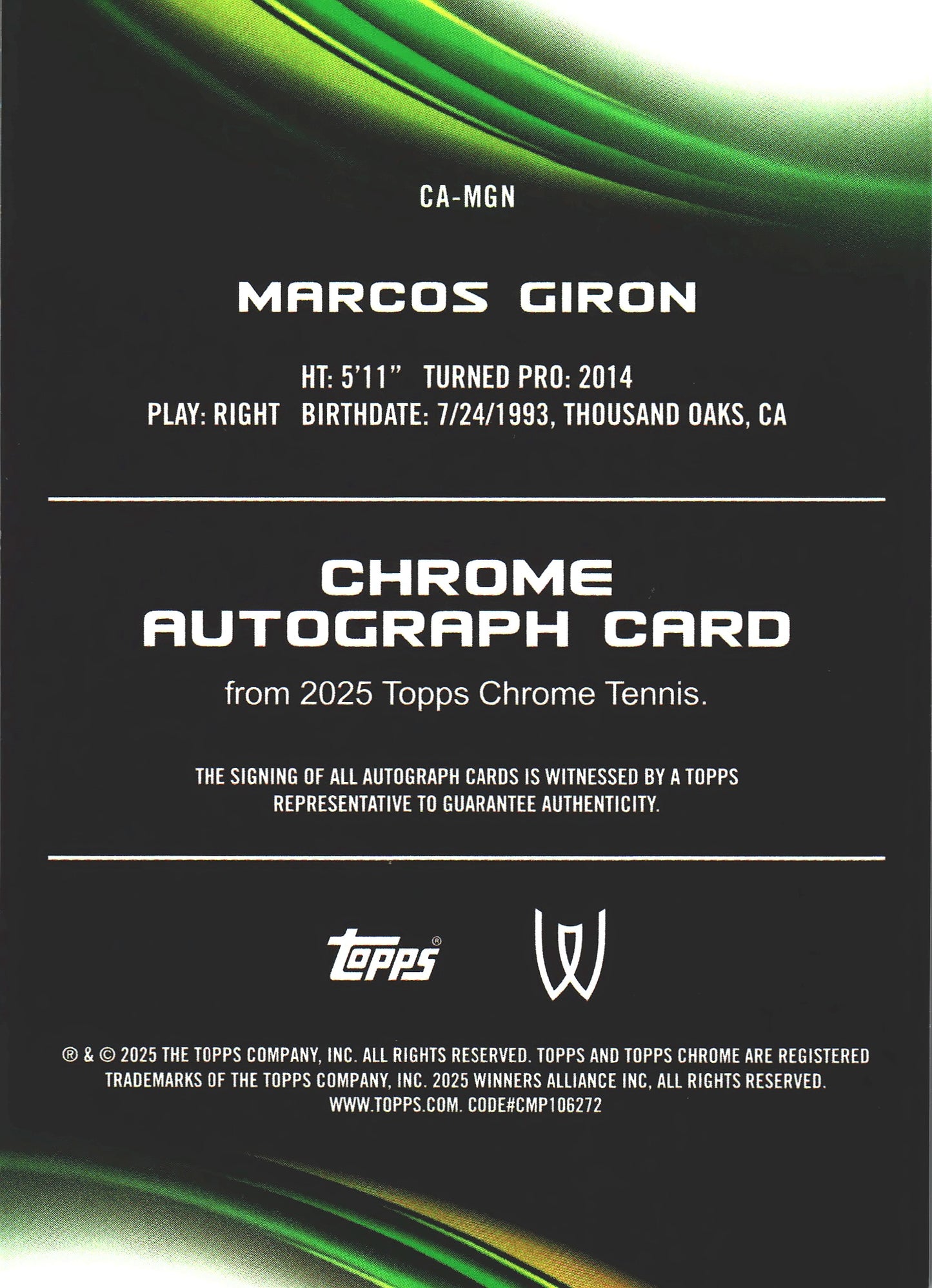 2025 Topps Chrome Tennis Blue Geometric /150 Autograph Marcos Giron #CA-MGN