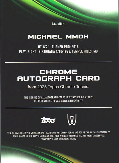 2025 Topps Chrome Tennis Green /99 Autograph Michael Mmoh #CA-MMH