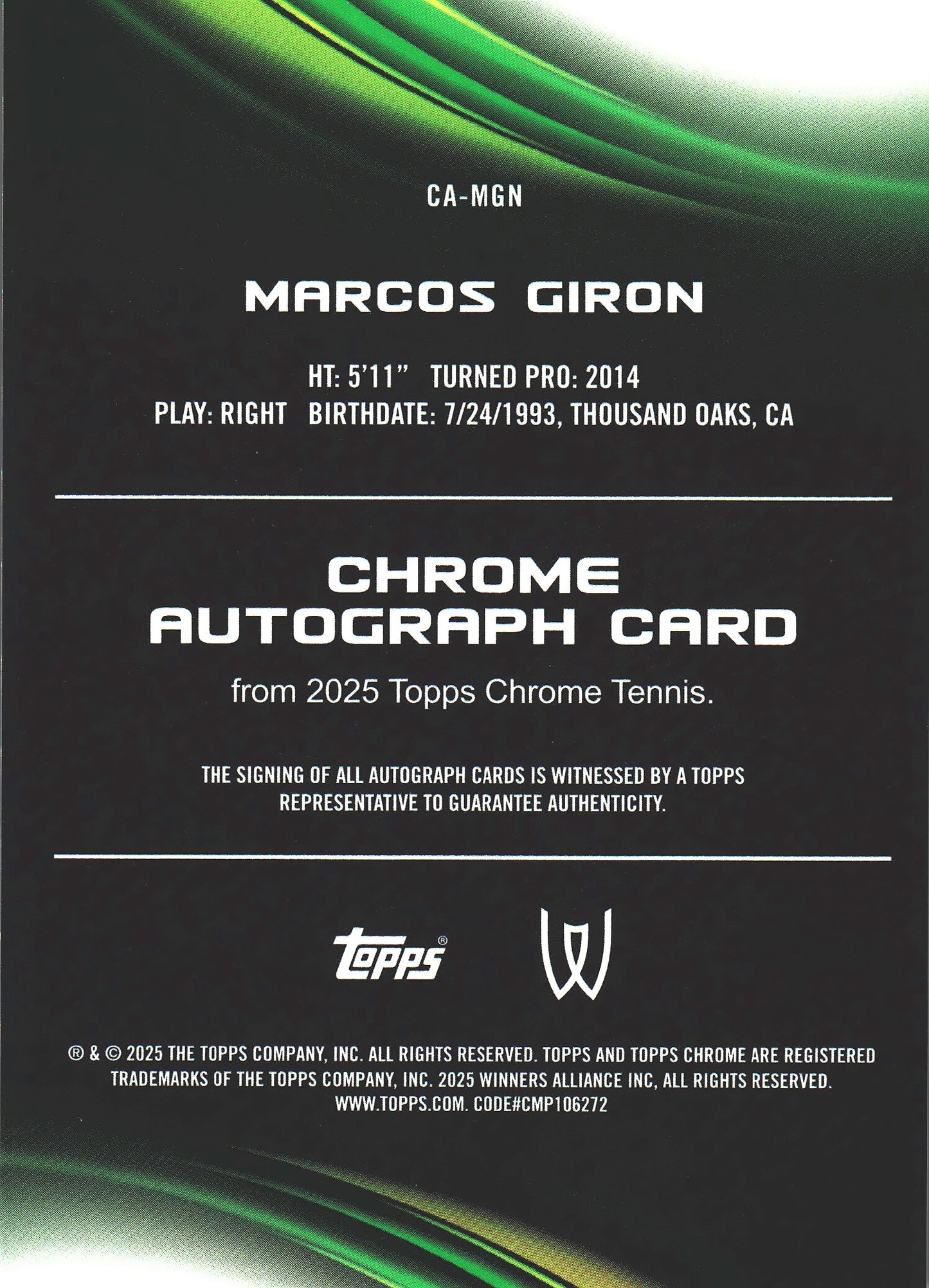 2025 Topps Chrome Tennis Gold Geometric /50 Autograph Marcos Giron #CA-MGN