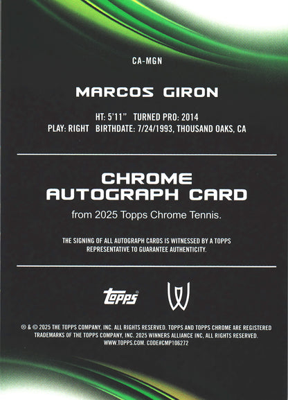 2025 Topps Chrome Tennis Gold Geometric /50 Autograph Marcos Giron #CA-MGN
