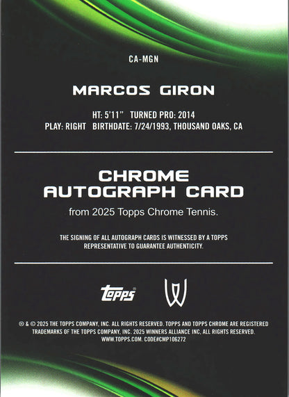 2025 Topps Chrome Tennis Orange /25 Autograph Marcos Giron #CA-MGN