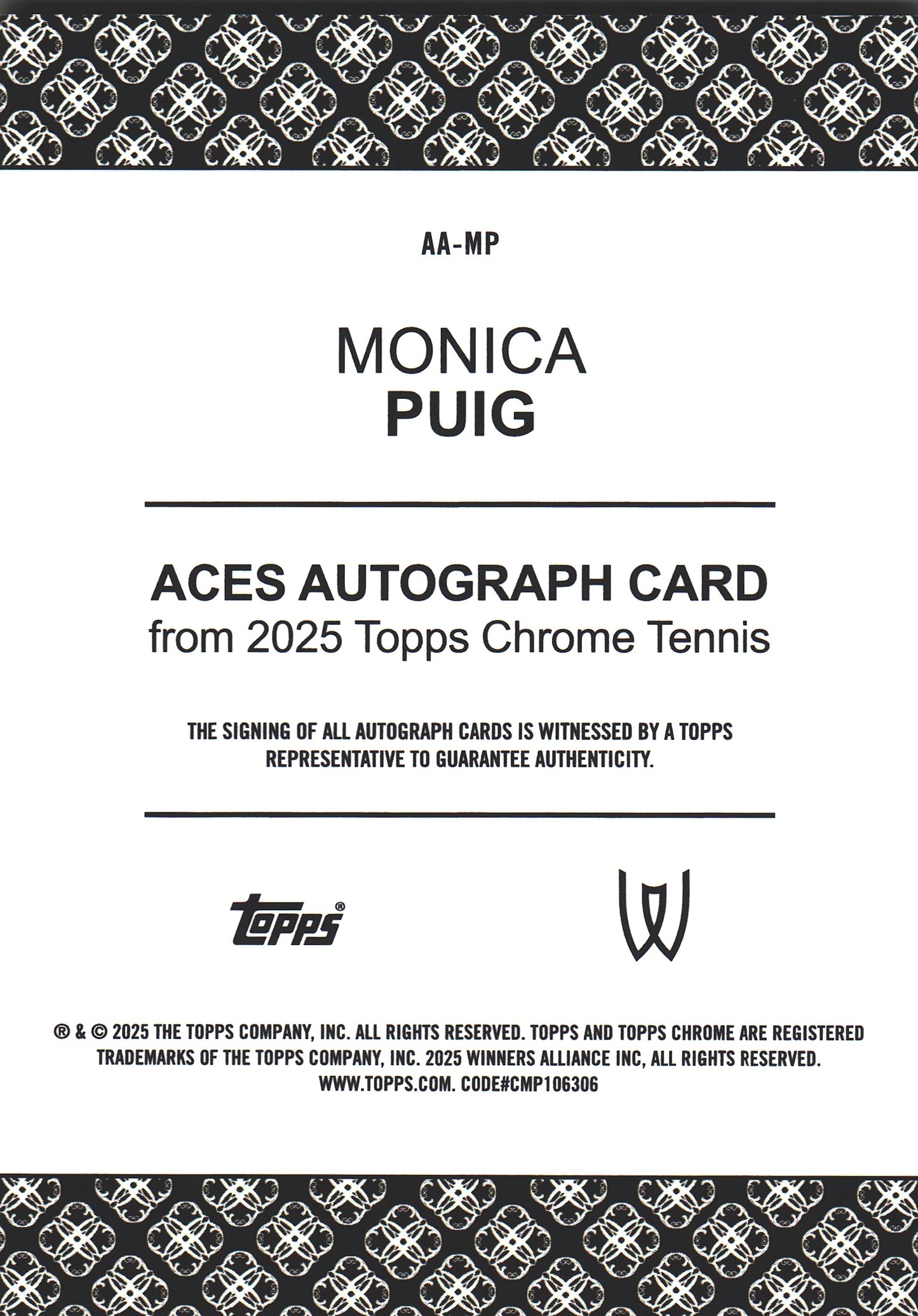 2025 Topps Chrome Tennis Aces Autograph Gold /50 Monica Puig