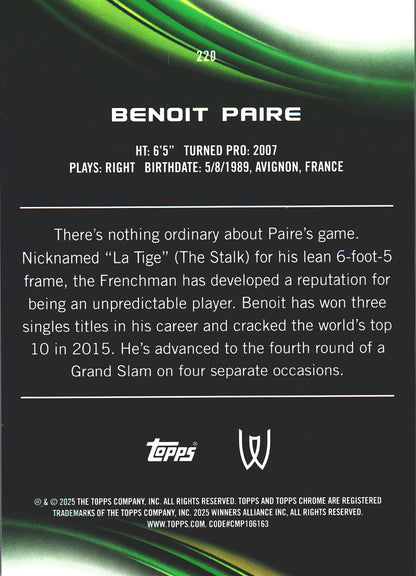 2025 Topps Chrome Tennis Red /5 Benoit Paire #220