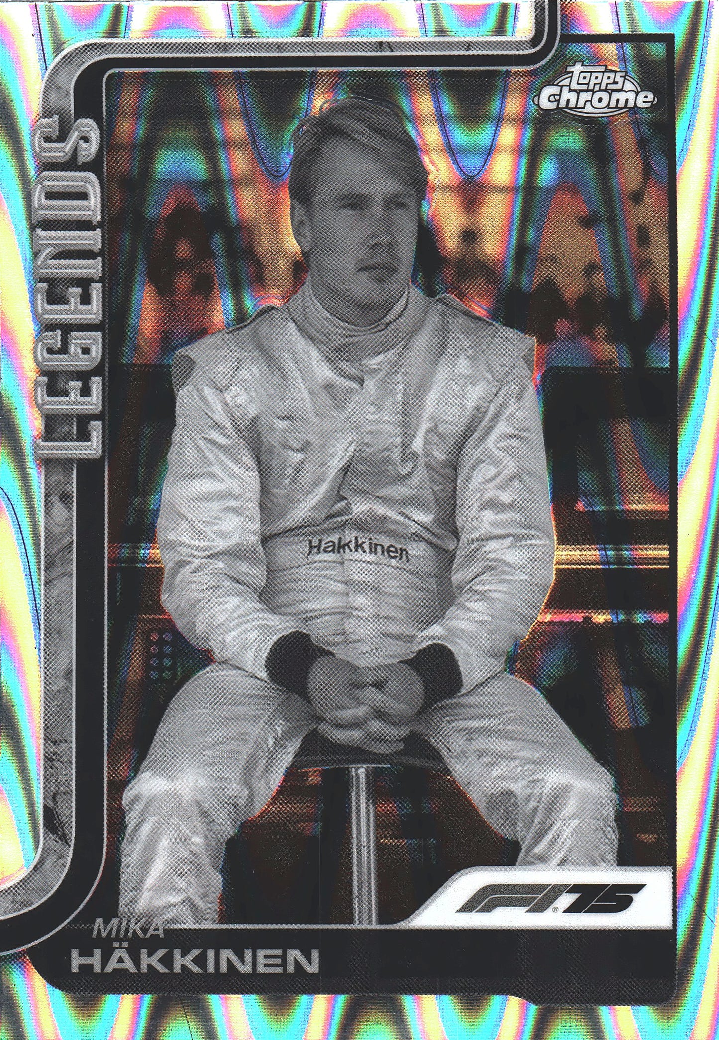 2025 Topps Chrome Formula 1 Black and White Raywave Mika Häkkinen LGD #159 McLaren