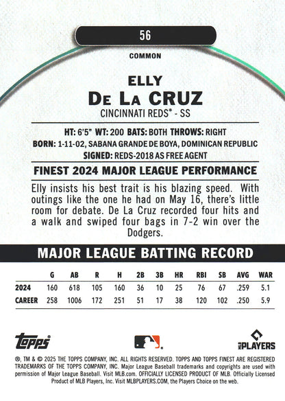 2025 Topps Finest Pink /350 Elly De La Cruz #56 Cincinnati Reds