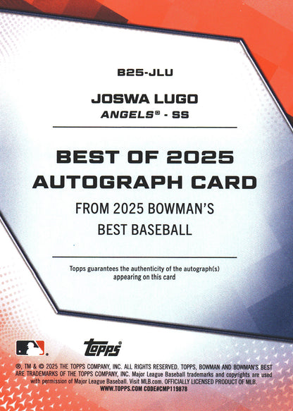 2025 Topps Bowman Best Autograph Joswa Lugo #B25-JLU Los Angeles Angels