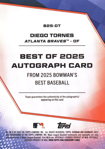2025 Topps Bowman Best Autograph Diego Tornes #B25-DT Atlanta Braves