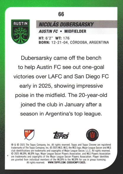 2025 Topps Chrome MLS Prism Refractor Nicolas Dubersarsky #66 Austin FC