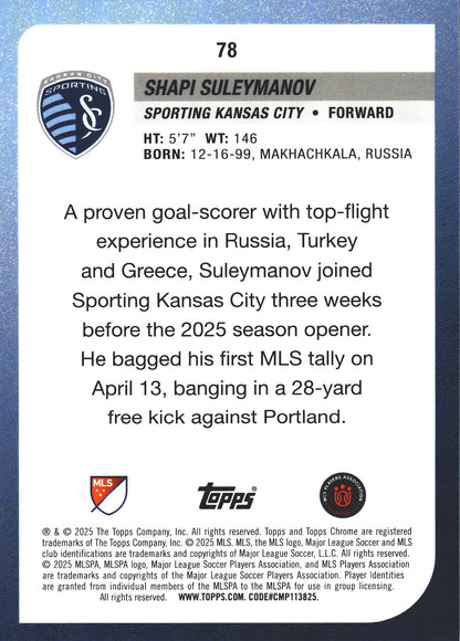 2025 Topps Chrome MLS Prism Refractor Shapi Suleymanov #78 Sporting Kansas City