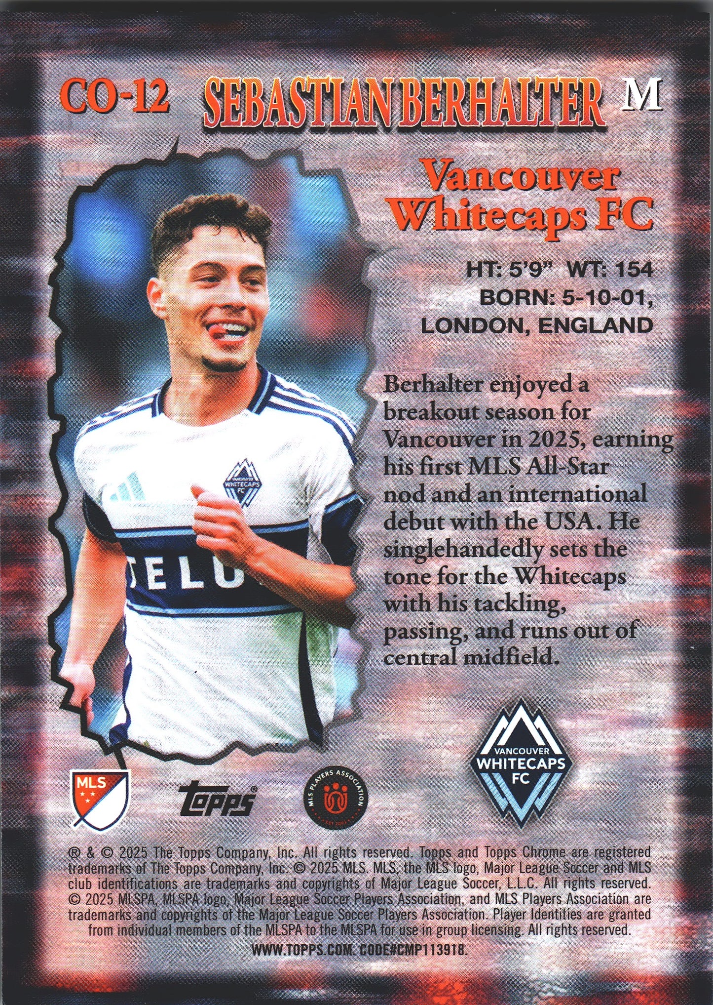 2025 Topps Chrome MLS Class of Their Own Sebastian Berhalter #CO-12 Vancouver Whitecaps FC