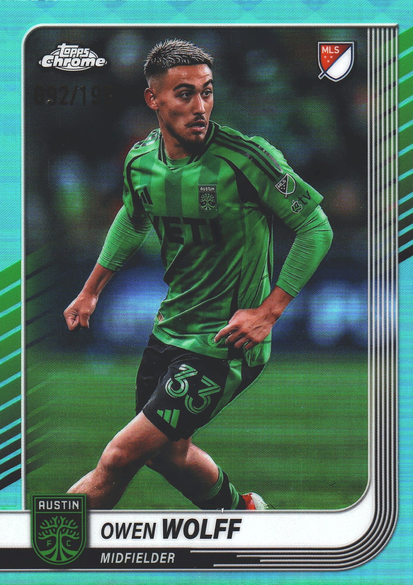 2025 Topps Chrome MLS Aqua /199 Owen Wolff #77 Austin FC