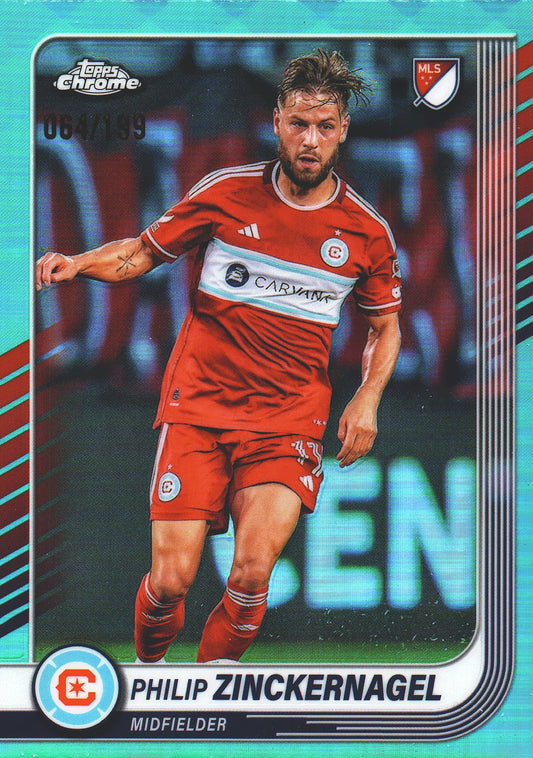 2025 Topps Chrome MLS Aqua /199 Philip Zinckernagel #92 Chicago Fire