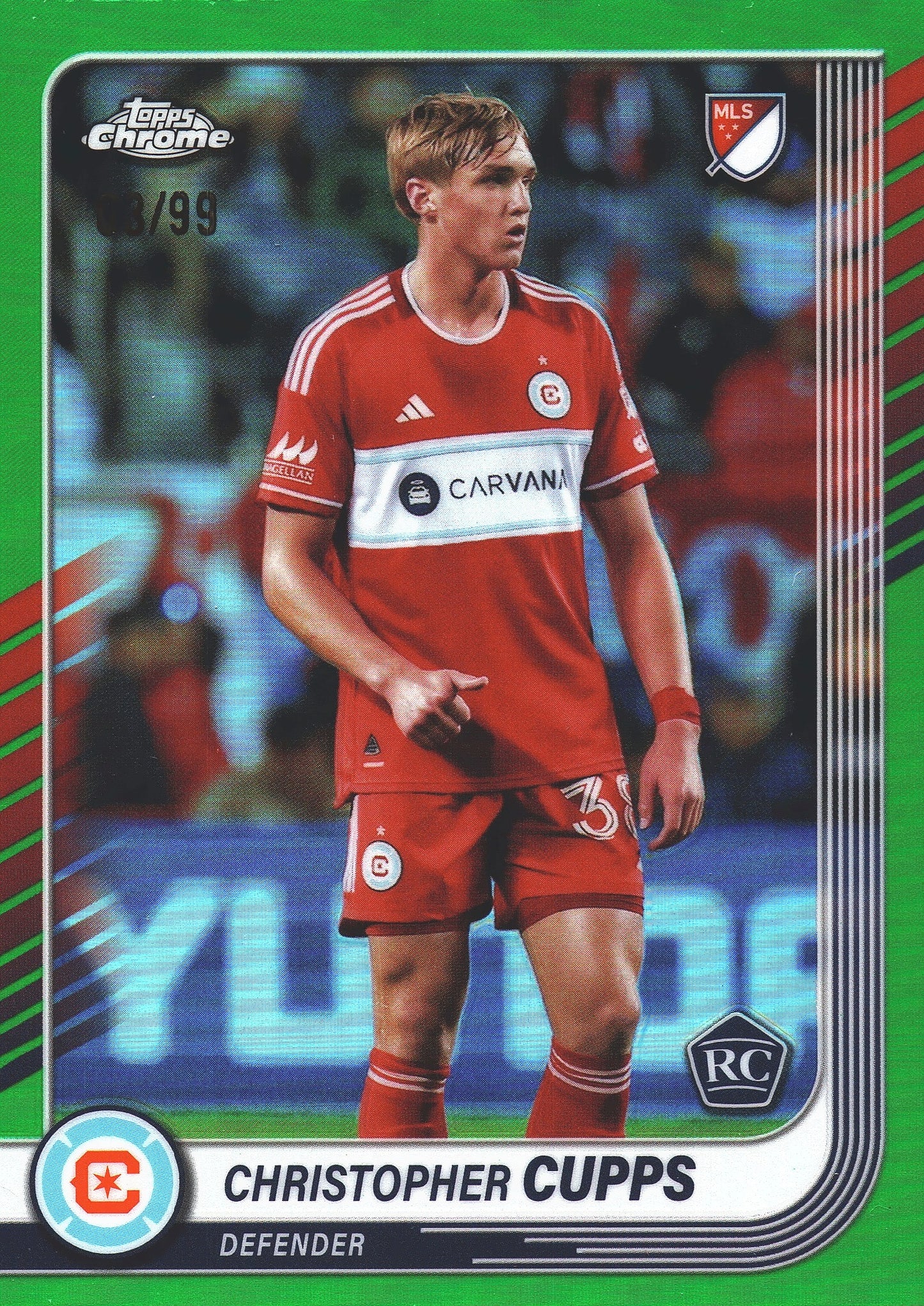 2025 Topps Chrome MLS Green /99 Christopher Cupps #51 Chicago Fire