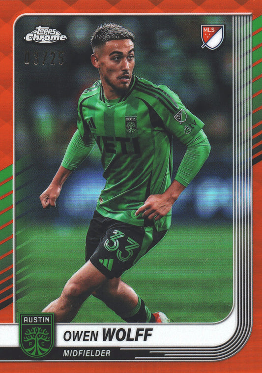 2025 Topps Chrome MLS Orange /25 Owen Wolff #77 Austin FC