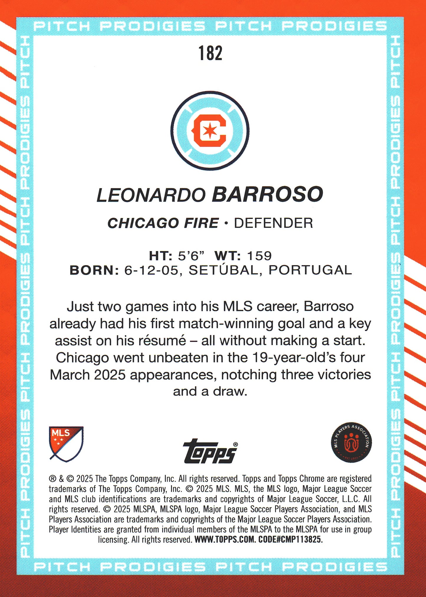 2025 Topps Chrome MLS Black /10 Pitch Prodigies Leonardo Barroso #182 Chicago Fire