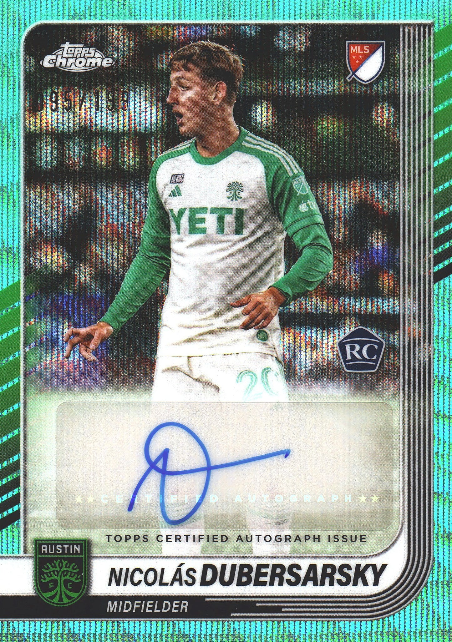 2025 Topps Chrome MLS Aqua Autograph /199 Nicolas Dubersarsky #CA-ND Austin FC