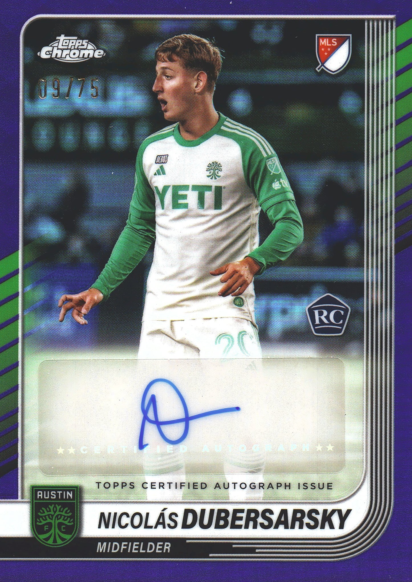 2025 Topps Chrome MLS Purple Autograph /75 Nicolas Dubersarsky #CA-ND Austin FC
