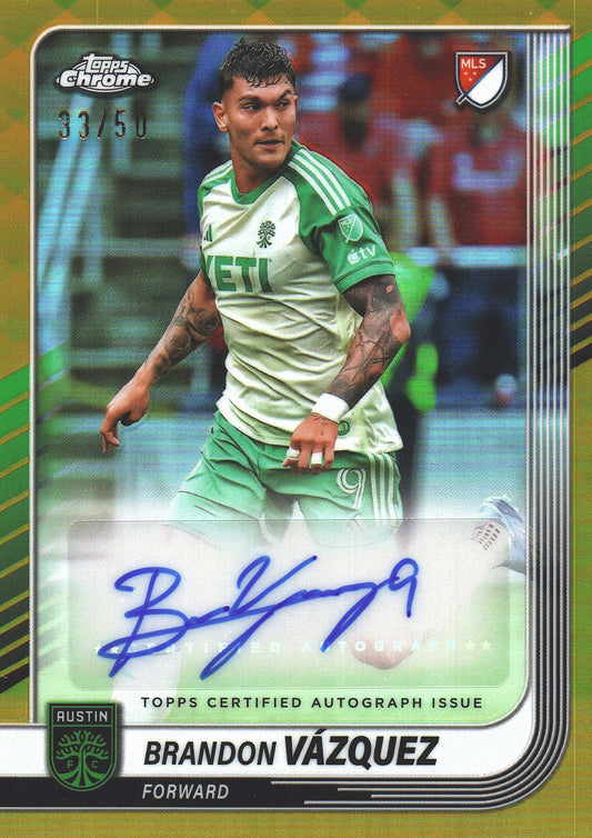 2025 Topps Chrome MLS Gold Autograph /50 Brandon Vazquez #CA-BV Austin FC
