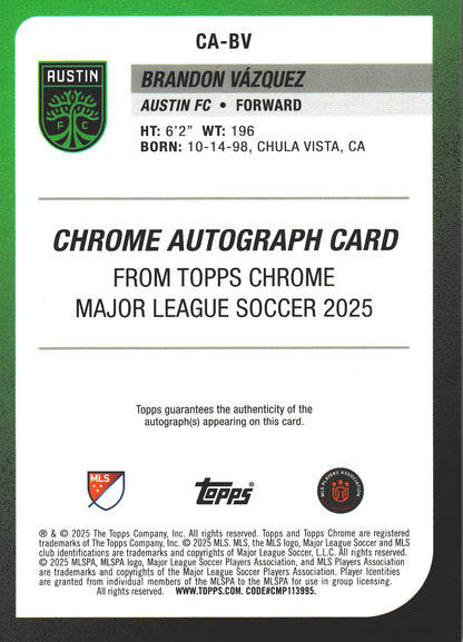 2025 Topps Chrome MLS Gold Autograph /50 Brandon Vazquez #CA-BV Austin FC