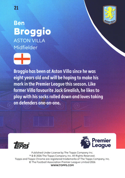 2025 Topps Chrome PL Prism Ben Broggio RC #21 Aston Villa