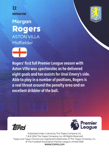 2025 Topps Chrome PL Refractor Morgan Rogers #22 Aston Villa