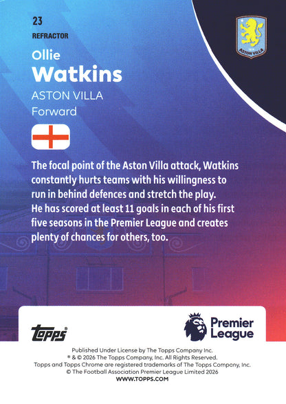 2025 Topps Chrome PL Refractor Ollie Watkins #23 Aston Villa