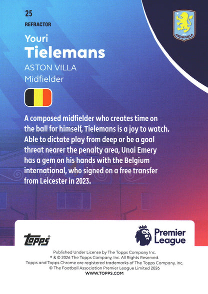 2025 Topps Chrome PL Refractor Youri Tielemans #25 Aston Villa