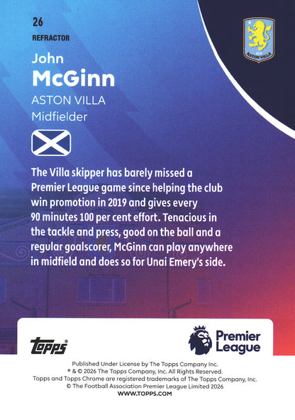 2025 Topps Chrome PL Refractor John McGinn #26 Aston Villa