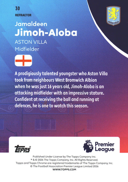 2025 Topps Chrome PL Refractor Jamaldeen Jimoh-Aloba RC #30 Aston Villa