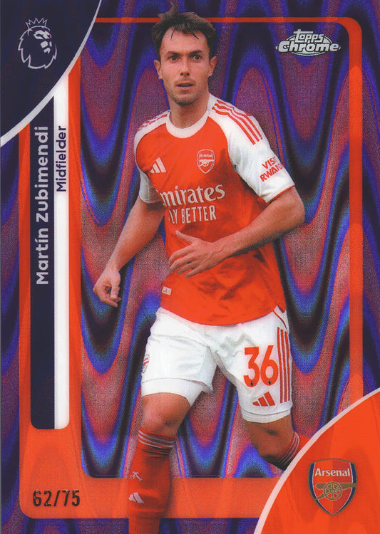 2025 Topps Chrome PL Purple Raywave /75 Martin Zubimendi #18 Arsenal
