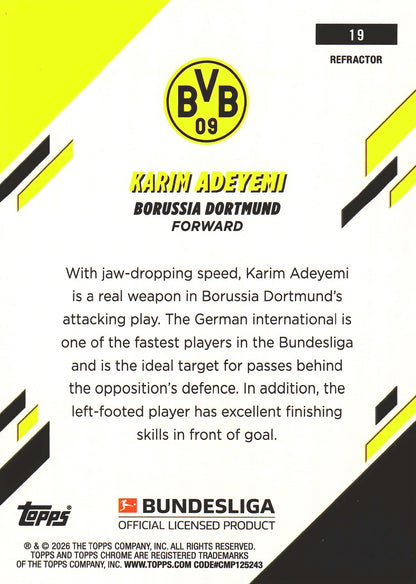 2025 Topps Chrome Bundesliga Refractor Karim Adeyemi #19 Borussia Dortmund