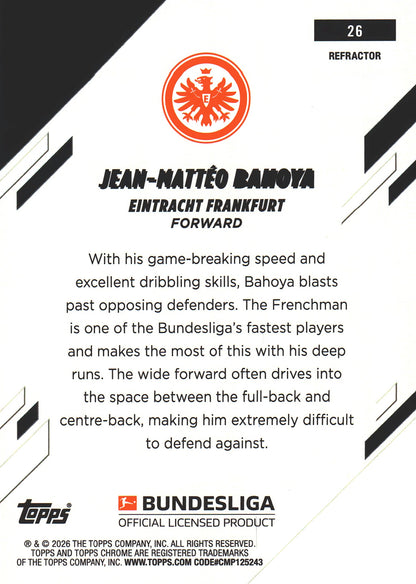2025 Topps Chrome Bundesliga Refractor Jean-Matteo Bahoya #26 Eintracht Frankfurt
