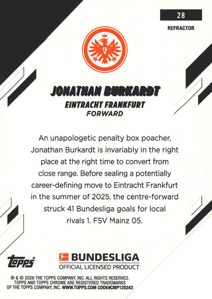 2025 Topps Chrome Bundesliga Refractor Jonathan Burkardt #28 Eintracht Frankfurt