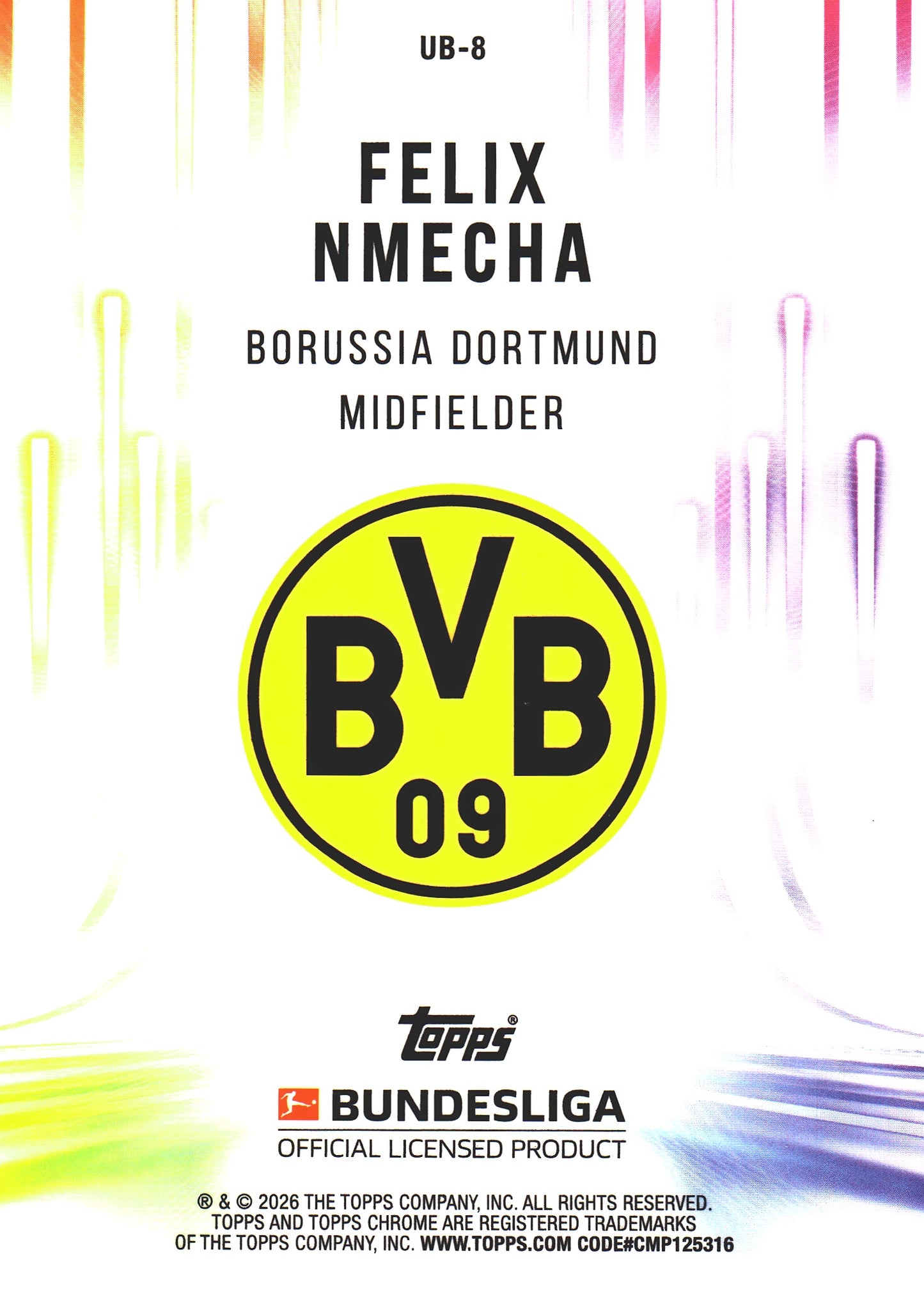 2025 Topps Chrome Bundesliga Ultrabeam Felix Nmecha #UB-8 Borussia Dortmund