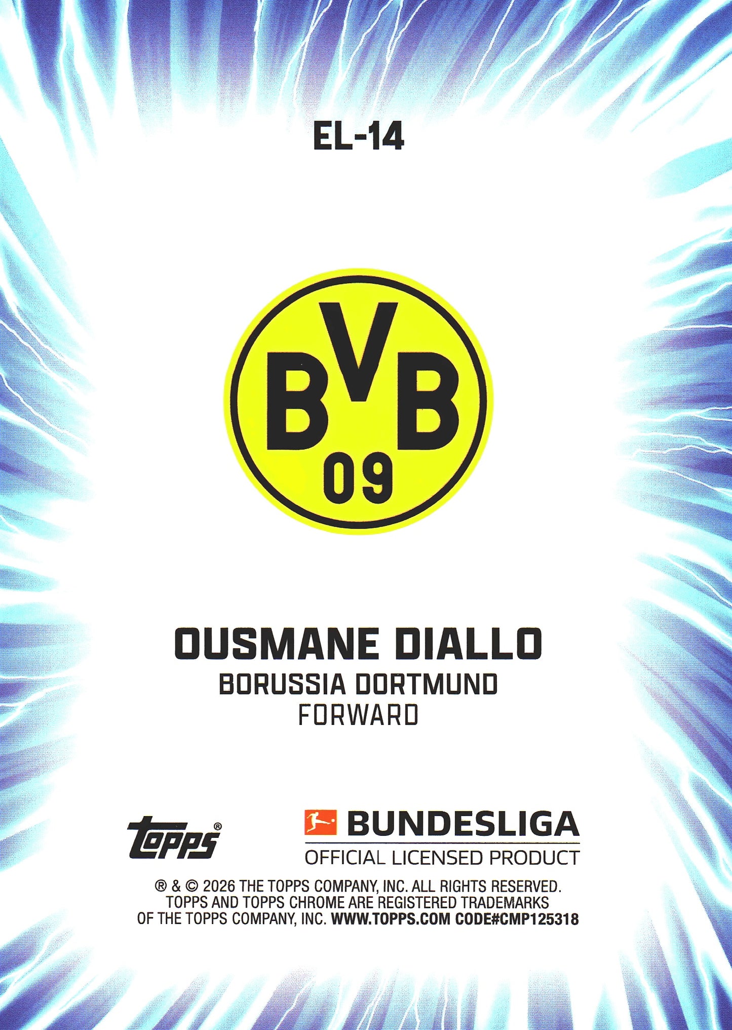 2025 Topps Chrome Bundesliga Electrified Ousmane Diallo #EL-14 Borussia Dortmund