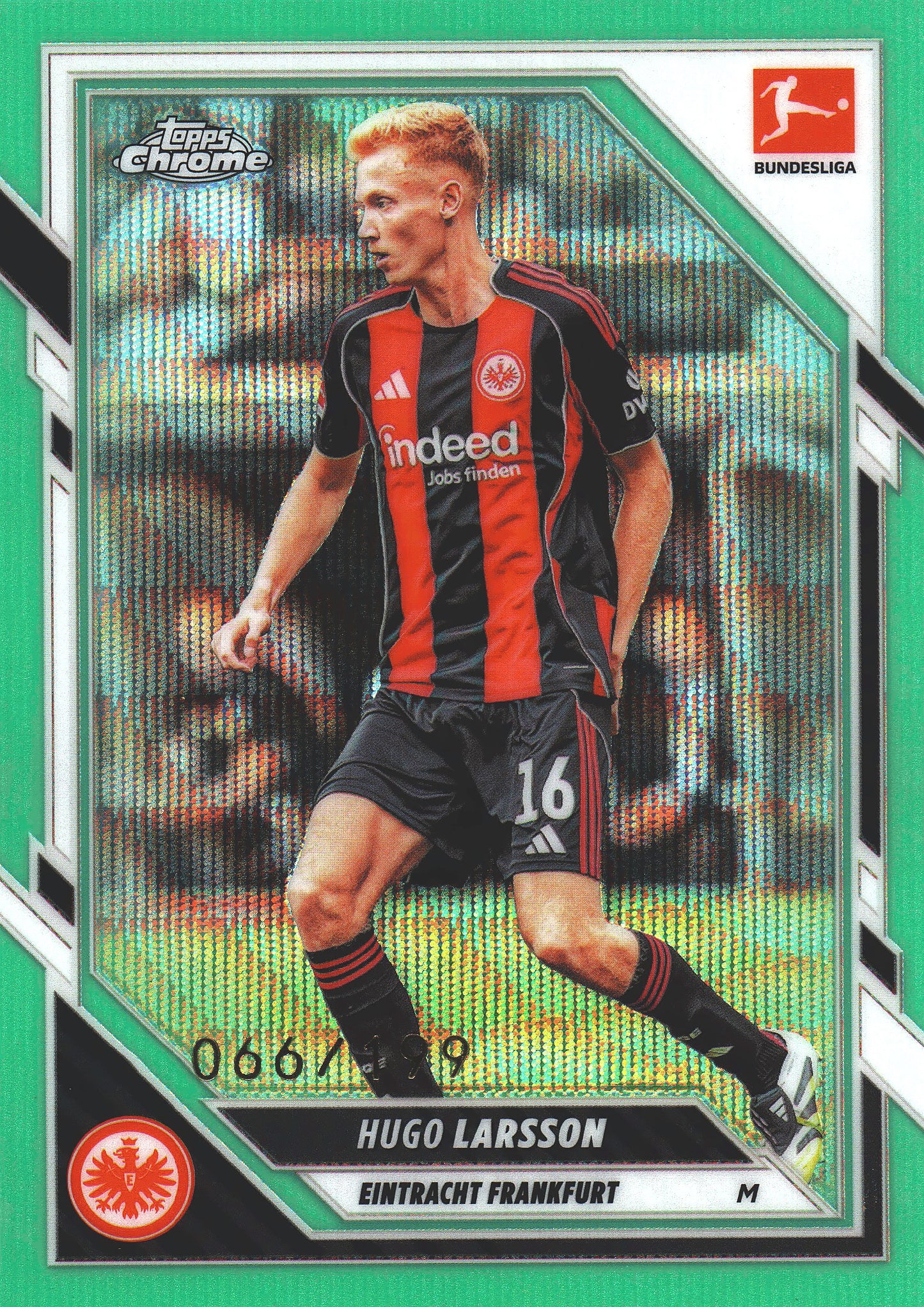 2025 Topps Chrome Bundesliga Aqua /199 Hugo Larsson #25 Eintracht Frankfurt