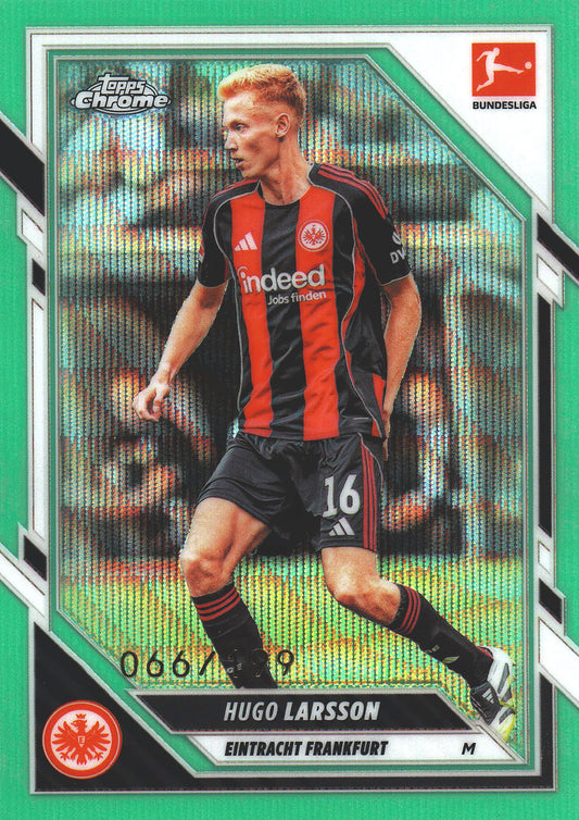 2025 Topps Chrome Bundesliga Aqua /199 Hugo Larsson #25 Eintracht Frankfurt