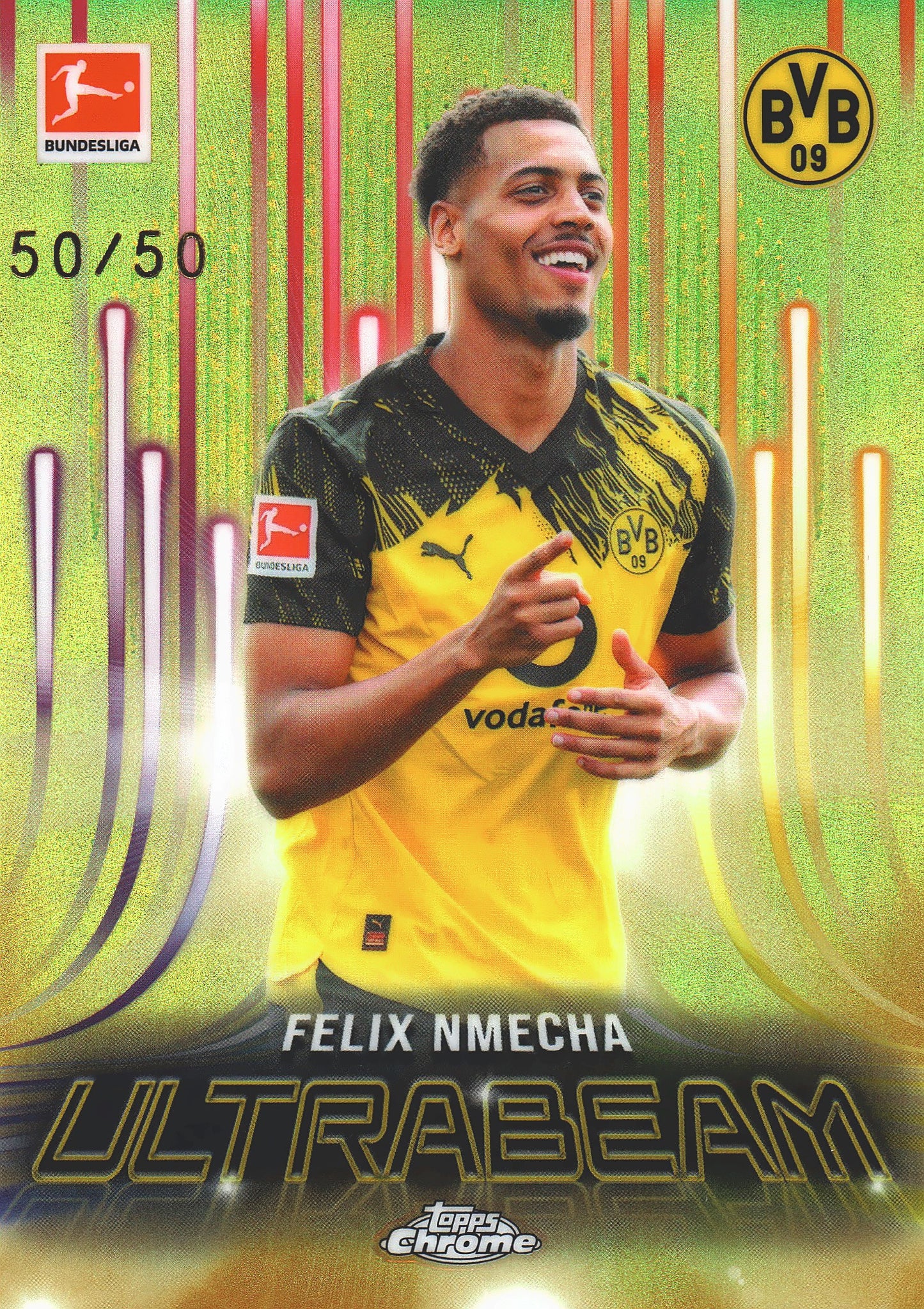2025 Topps Chrome Bundesliga Ultrabeam Gold /50 Felix Nmecha #UB-8 Borussia Dortmund