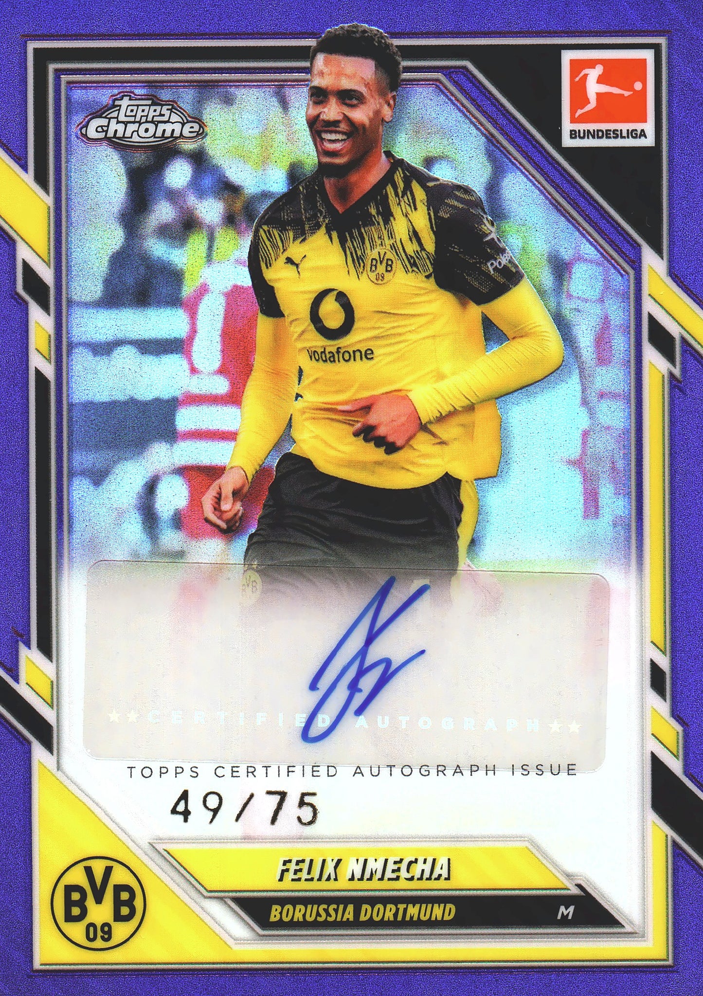 2025 Topps Chrome Bundesliga Purple Autograph /75 Felix Nmecha #BA-FN Borussia Dortmund